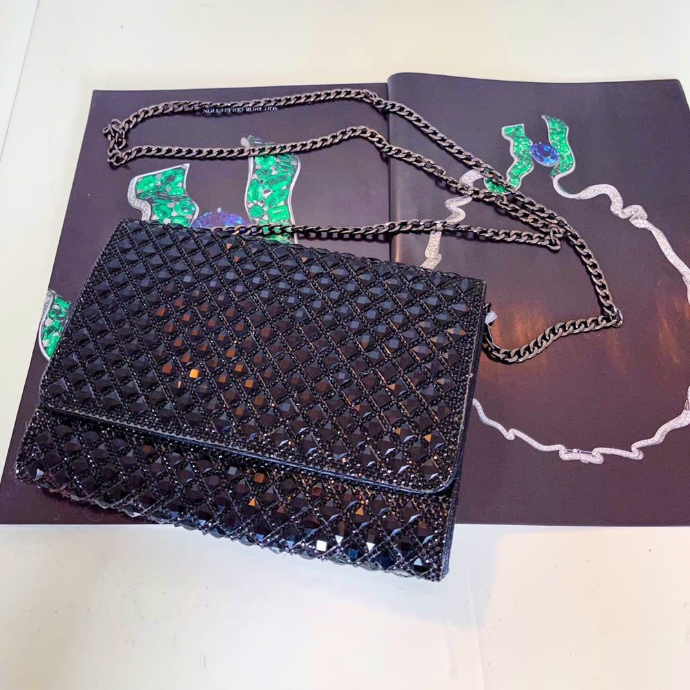 NWOT Starlet Black Beaded & Faux Snakeskin Leather Chain Crossbody Bag
